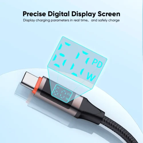 Vidvie CB4036C&C Type-C to Type-C Fast ChargingData Cable LED Displays Real Power Output 60W 1.2M كابل شاحن تايب سي ٦٠ واط بشاشة ليد لعرض الطاقة