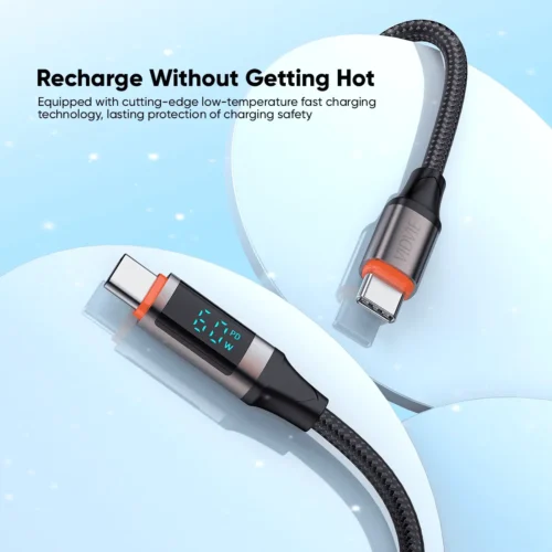 Vidvie CB4036C&C Type-C to Type-C Fast ChargingData Cable LED Displays Real Power Output 60W 1.2M كابل شاحن تايب سي ٦٠ واط بشاشة ليد لعرض الطاقة