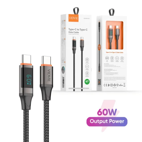 اشترِ كابل شحن Vidvie CB4036C&C تايب سي 60W بمصر. كابل مصفح نايلون مع شاشة LED لعرض القوة الفعلية ودعم شحن اللابتوب والموبايل بأفضل سعر!