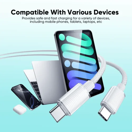 Vidvie CB4024C&C Type-C to Type-C Data Cable PD100W 120cm كابل شحن تايب سي لتايب سي ١٠٠ واط