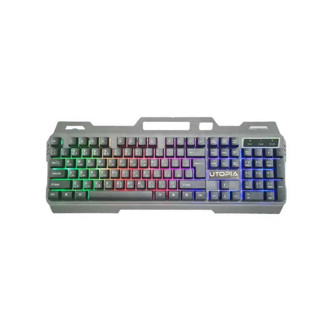 Utopia (K-102) Gaming Keyboard with Rainbow Color LED Lighting and Metal cover Plastic Gaming Surface