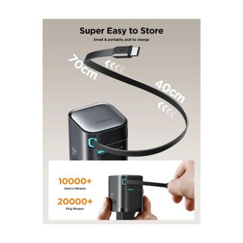 Joyroom Gan 65W Charger with Retractable Cable JR-TCL02EU