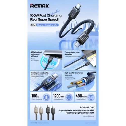 REMAX RC-C159 Bagcase Series 100W Type-C to Type-C PD Fast Charging Data Cable