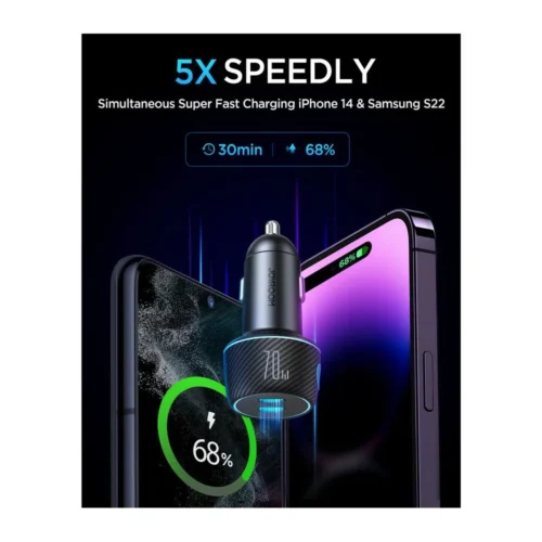 JR-CCN02 70W Dual PD Multi-Color Car Charger with Light Button