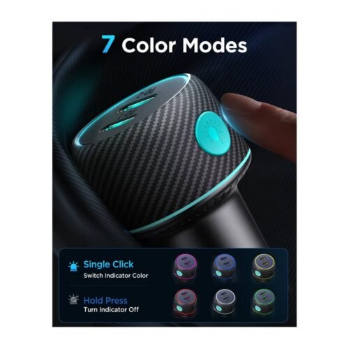 JR-CCN02 70W Dual PD Multi-Color Car Charger with Light Button