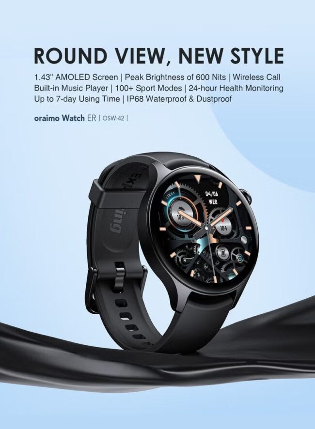 ⁦Oraimo OSW-42 Smart Watch, 1.43 inch, AMOLED⁩ - الصورة ⁦2⁩