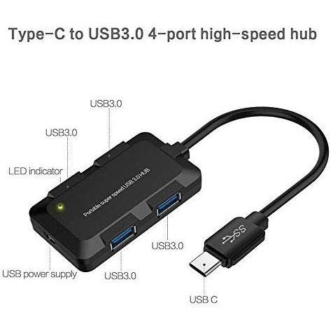 ONTEN OT-9102B USB 3.0 Type C OTG Hub with 4 Port USB 3.0 Ports with LED Light for Mobile Phone Laptop MacBook