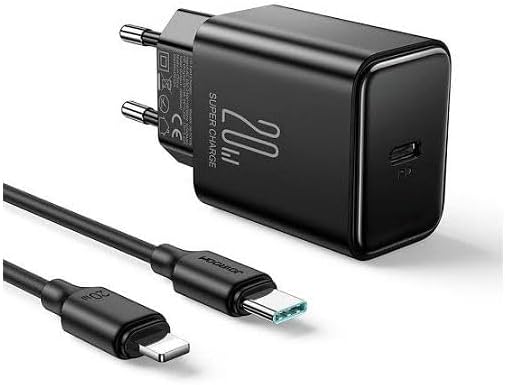 JOYROOM JR-TCF06 Flash Series PD 20W Single-Port Charger - Black (EU) + C To L Cable 1M