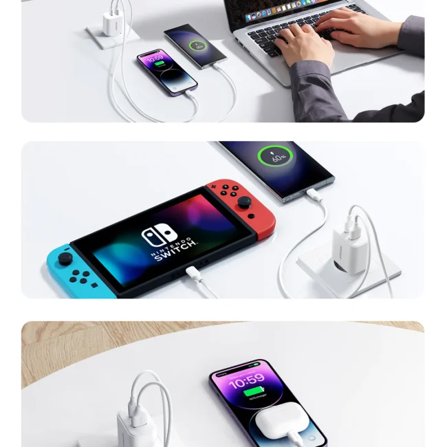 Joyroom JR-TCF05 Flash Series EU 20WA USB C/USB A Dual-Port Charger + Type C to Lighting Cable