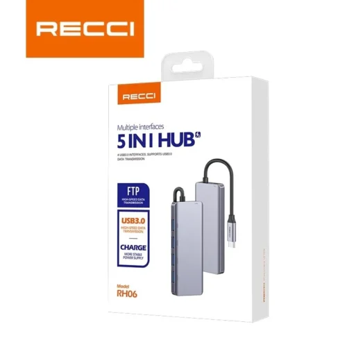 Recci Rh06 5 In 1 Hub USB-C-Grey