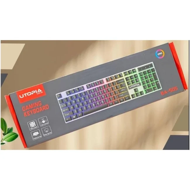 Utopia (BA-505) Gaming Keyboard with Rainbow Color LED Lighting and Metal cover Plastic Gaming Surface