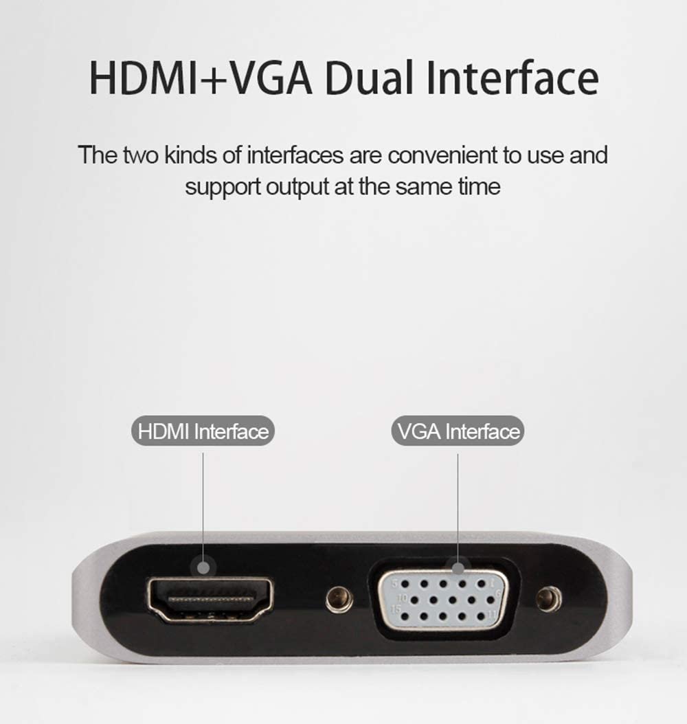 Type C to HDMI VGA Adapter, USB Type C to HDMI VGA Converter Adapter,Dual Monitor 2-in-1 Mini Converter - الصورة 5