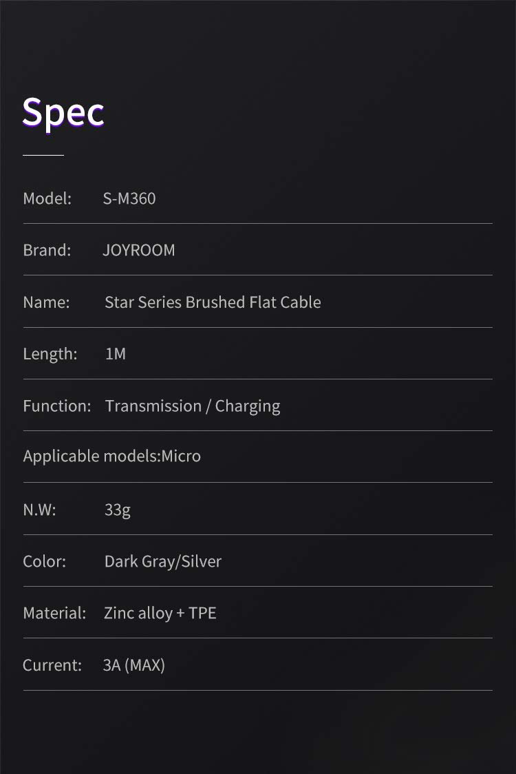 JOYROOM S-M360 Fast Charging Zinc Alloy + TPE Fast Charging Type-C Cable كابل تايب سي بكابل تي بي اي و ملمس المنيوم فاخر 5 اشترِ كابل Joyroom S-M360 Type-C بقوة 3A بمصر. كابل معدني متين ضد القطع بقلب نحاسي معزز لشحن ومزامنة أجهزتك بأفضل سعر من KCS Store.