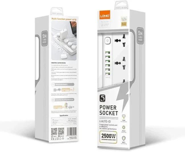 ⁦LDNIO SC5614 Power Strip with 5 AC Outlets and 6 USB Charging Ports 2m⁩ - الصورة ⁦2⁩