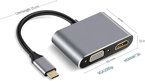 Type C to HDMI VGA Adapter, USB Type C to HDMI VGA Converter Adapter,Dual Monitor 2-in-1 Mini Converter