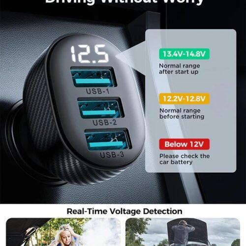 JR-CCD03 3.4A 3USB Digital Display Car Charger