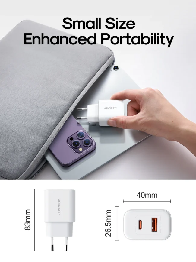 ⁦Joyroom JR-TCF05 Flash Series EU 20WA USB C/USB A Dual-Port Charger + Type C to Lighting Cable⁩ - الصورة ⁦2⁩