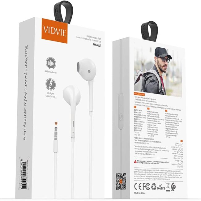 VIDVIE HS645 Wired Stereo Earphones With Microphone In Ear Headset 3.5mm