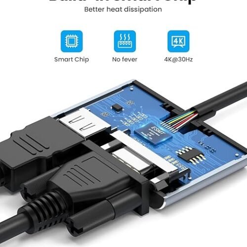 Type C to HDMI VGA Adapter, USB Type C to HDMI VGA Converter Adapter,Dual Monitor 2-in-1 Mini Converter