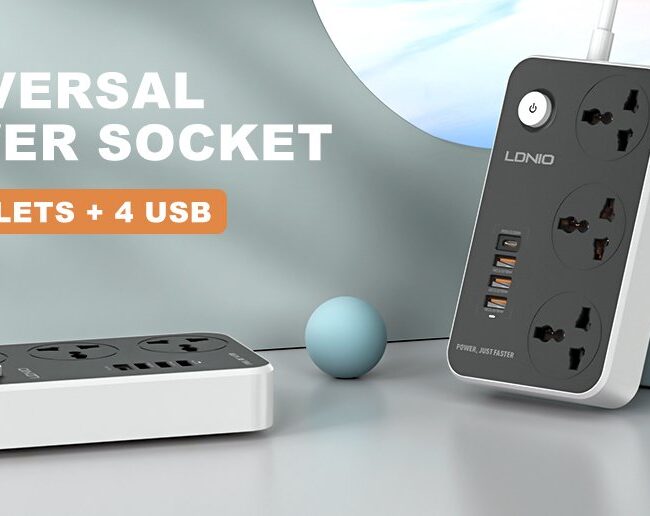 Ldnio SC3412 Power Strip With 3 Ways Power Socket 4 USB Port  Fast Charging USB-C