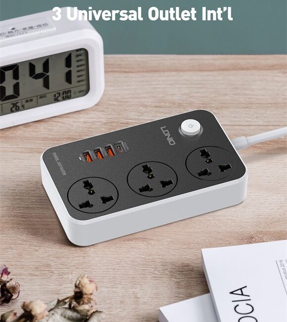 Ldnio SC3412 Power Strip With 3 Ways Power Socket 4 USB Port  Fast Charging USB-C
