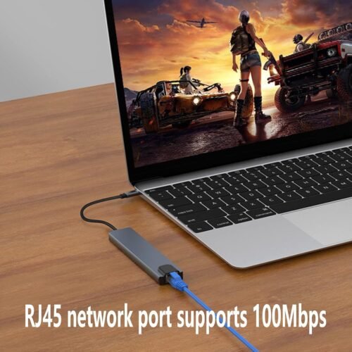 USB C Hub 8-in-1, Type-C Hub to HDMI 4K@30Hz, USB-C Port, Ethernet，PD100W Charging Port, SD/TF Card Reader