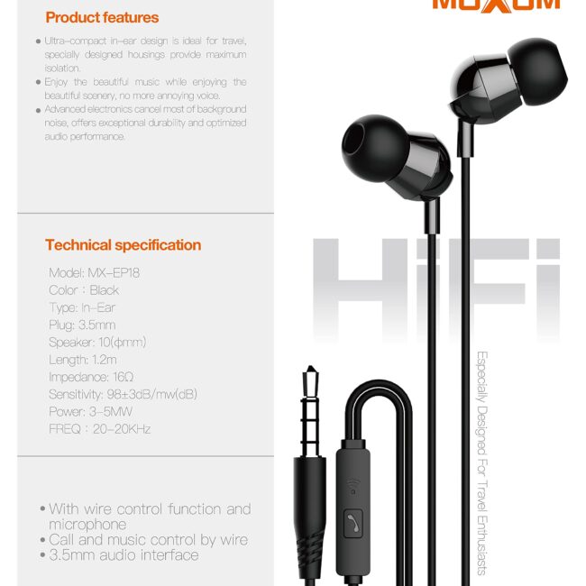 Moxom MX-EP18 Wired In Ear Earphone With Microphone