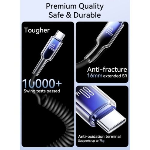 Joyroom S-A43 60W PD Coiled Type-C to Type-C Cable 1.5m Fast Charging Cable with Durable and Flexible Design