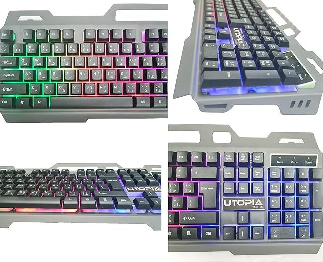 Utopia (K-102) Gaming Keyboard with Rainbow Color LED Lighting and Metal cover Plastic Gaming Surface