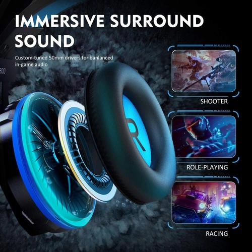 EKSA E800 Stereo Surround Sound Gaming Headset Noise Cancelling Microphone LED Light