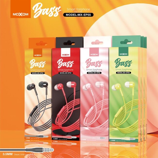 MOXOM MX-EP55  Noise Isolation HiFi Stereo Surround Sound Sports 3.5mm Jack Handsfree Wired In-Ear Earphone With Mic