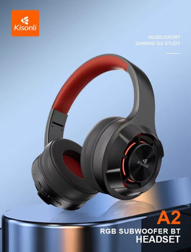 ⁦Kisonli Gaming Headset A2 Bluetooth 5.0 Wireless Headphone Sport Gaming Headphone Wireless Foldable Hifi Stereo⁩ - الصورة ⁦2⁩