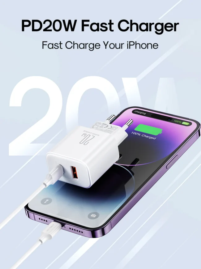 ⁦Joyroom JR-TCF05 Flash Series EU 20WA USB C/USB A Dual-Port Charger + Type C to Lighting Cable⁩ - الصورة ⁦9⁩