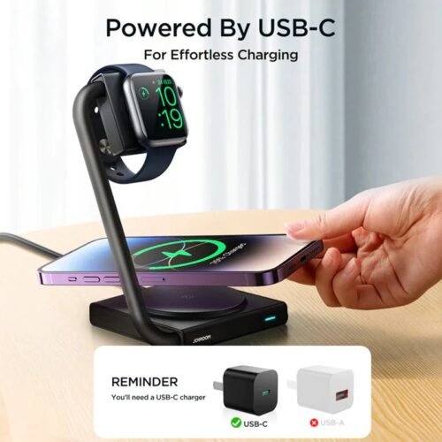 JR-WQN05 2-In-1 Magnetic Wireless Charger 15W Folding Charging Station Stand For iPhone / iWatch