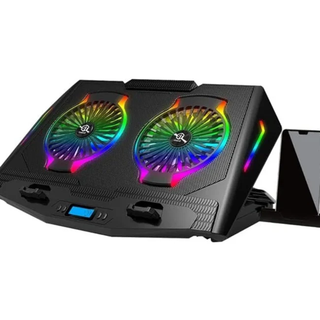 Standard ICE07 Gaming Laptop Cooling Pad Stand with Mobile Holder – 2*RGB BIG Fans –Suitable for 12-17 inch laptops