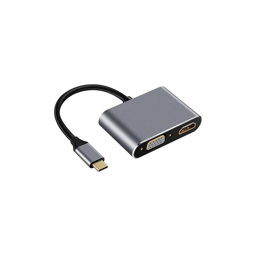 Type C to HDMI VGA Adapter, USB Type C to HDMI VGA Converter Adapter,Dual Monitor 2-in-1 Mini Converter