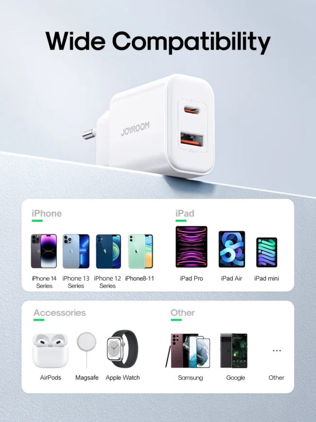 ⁦Joyroom JR-TCF05 Flash Series EU 20WA USB C/USB A Dual-Port Charger + Type C to Lighting Cable⁩ - الصورة ⁦7⁩