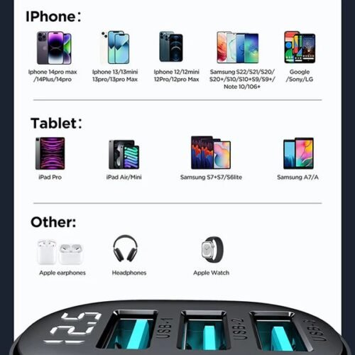 JR-CCD03 3.4A 3USB Digital Display Car Charger