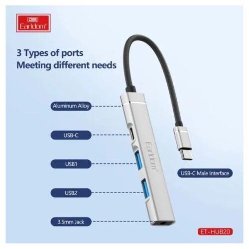Earldom HUB20 USB-C Hub with 4 USB 3.0 Ports