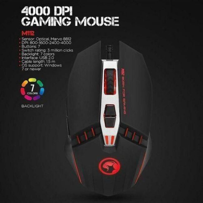 Marvo M112 RGB Gaming Mouse – 4000DPI -7 programmable Buttons