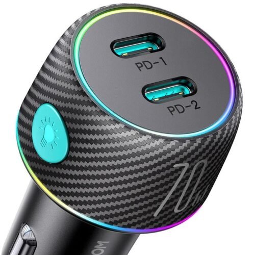 JR-CCN02 70W Dual PD Multi-Color Car Charger with Light Button