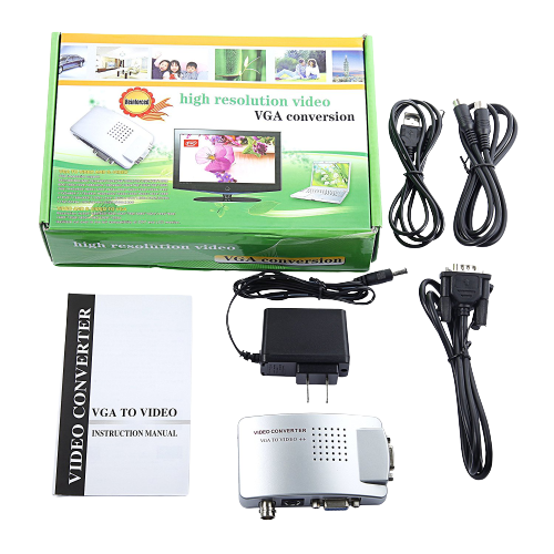 High Resolution VGA to Video TV AV Composite RCA S-Video Conversion Converter Box Adapter for Computer Laptop PC Monitor to TV Projector (Pal/Ntsc)