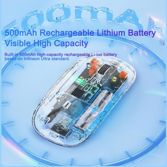 GR-133 Transparent Rechargeable Mouse – Silent Click -1600DPI | Acrylic