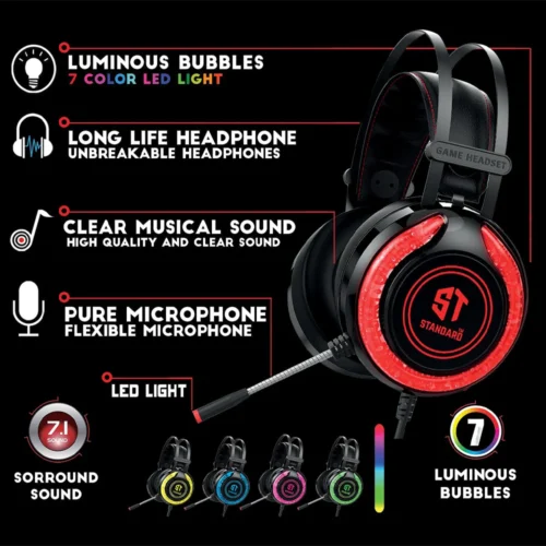 ST-Standard GM-06 Stereo Rainbow Gaming Headset 7.1 Surround Sound