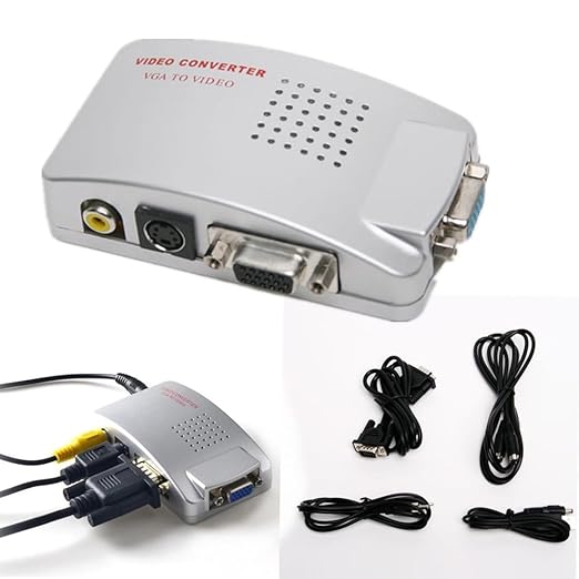 High Resolution VGA to Video TV AV Composite RCA S-Video Conversion Converter Box Adapter for Computer Laptop PC Monitor to TV Projector (Pal/Ntsc)