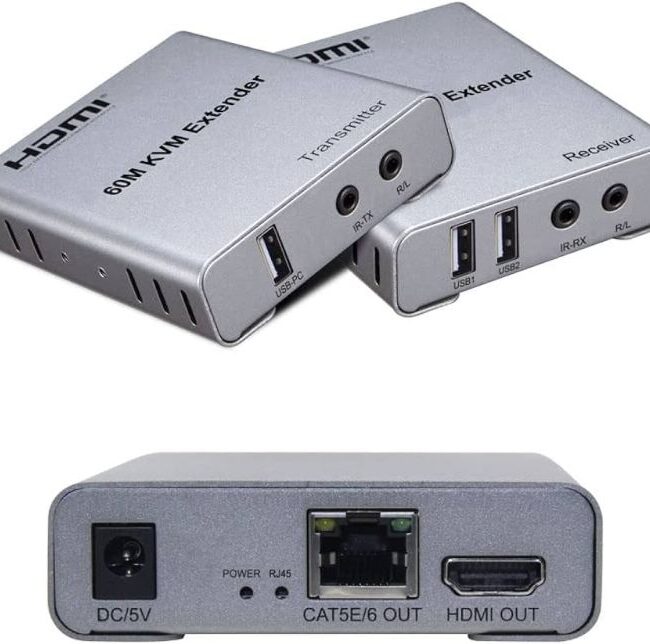 60M USB KVM HDMI Extender with 1080P R/L Audio  PC Laptop to TV Monitor‏