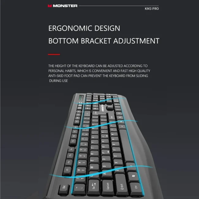 Monster Airmars KM3 Pro Wireless Keyboard And Mouse Combo With Palm Rest