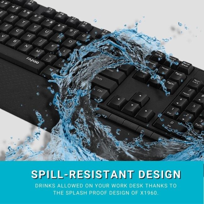 Rapoo x1960 Wireless Spill-Resistant Keyboard & Mouse Combo w/Palm Rest