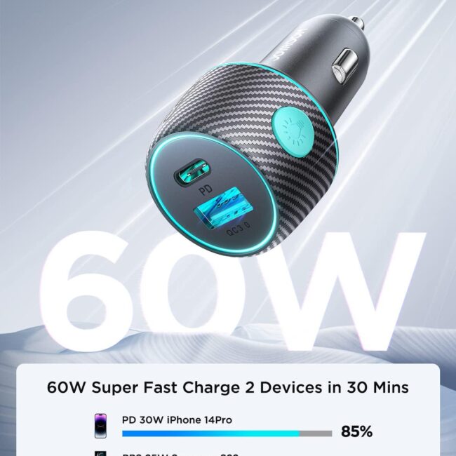 JOYROOM JR-CCN01 60W 1A+1C Multi-Color Car Charger with Light Button