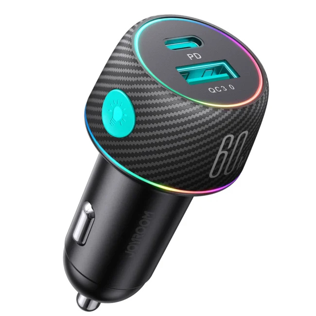 JOYROOM JR-CCN01 60W 1A+1C Multi-Color Car Charger with Light Button